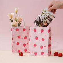 4 pièces/6 pièces Ensemble de sacs-cadeaux à imprimé fraise, convient pour les fêtes de vacances