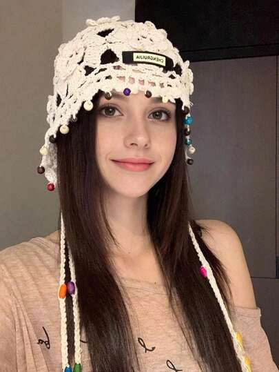 1pc Women's Unique Vintage Crochet Star Beanie, Breathable Spring/Summer Style, Handcraft Hat, Street Fashion, Chic Streetwear