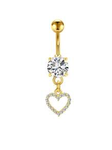 Set de 5 piezas de 14g de barras de ombligo de acero inoxidable con aros colgantes de ombligo para mujer, joyería de perforación con colgantes de corazón, flor y mariposa en plata y oro