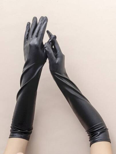 1双亮面漆皮长款晚会手套