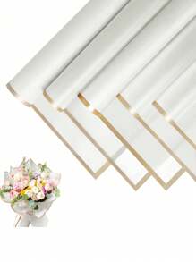 40 folhas de papel de embrulho floral, bordas douradas marcadas, estilo coreano, decoração floral, artesanato, embalagem para presente, 23" x 23", papel de embrulho, páginas finas, suprimentos para buquês, páginas finas rosa, para sacolas e embalagens de presente, papel de embrulho multicolorido, papel de embrulho para presente do Dia dos Namorados, papel para artesanato de aniversário, Páscoa, Dia das Mães, formatura, embalagem para presente, artesanato, guirlanda de flores com borlas (branca)