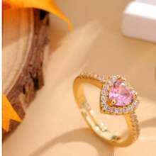 SHEIN MOD 1pc Stainless Steel Fashionable Heart Shaped Ring For Women - Gold Powder Heart Ring - View 7