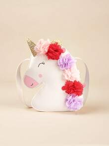 1 件女孩可爱卡通独角兽和花朵斜挎包，时尚