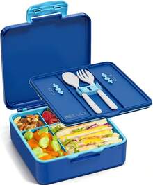 Lonchera Bento para Niños, Lonchera Bento a Prueba de Fugas para Niños Pequeños con 4 Compartimentos, Libre de BPA, Contenedor de Almuerzo Apto para Lavavajillas con Utensilios, Tamaños de Porciones Ideales para Niñas y Niños de 3 a 12 Años para la Escuela - A14. Espacio - Ver 8