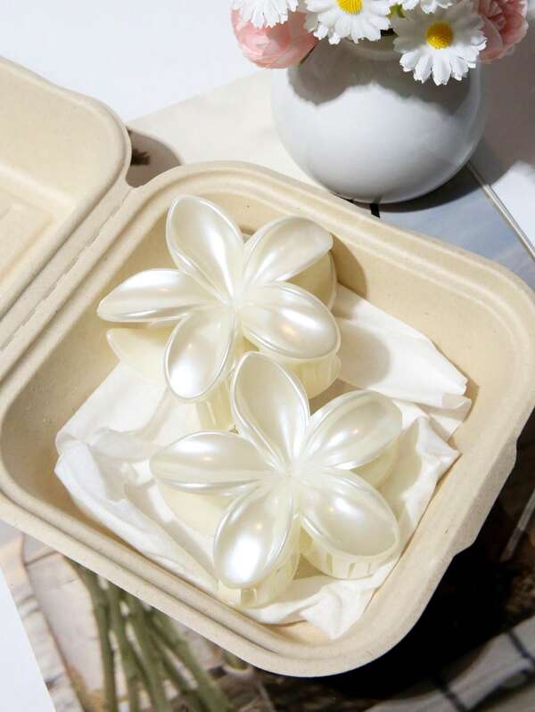 2pcs Flower Claw Clips, Claw Hair Claws For Bun Hairstyle, Simple Hair Accessories For Women, Beach Holiday Style