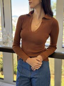 POLO NECK LONG SLEEVE TANK TOP IN KNIT MODAL NEW COLLECTION IVERNO - 鏽 - 查看 1