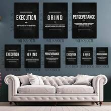 GUBIYU Black Hustle Grind Execution Wall Art Set Of 3 Framed Canvas Office Inspirational Motiviational Wall Decor Art Positive Quotes Posters Living Room Pictures Walls Decor Mens Guys 12x16 - A011 勵志牆畫 - 查看 3
