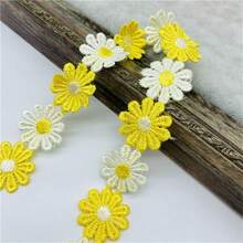 1 yarda 25mm Lindo de encaje con flores de margarita coloridas para tejer cinta bordada de boda DIY hecha a mano con parches, suministros de costura, manualidades - Elige colores - Ver 9