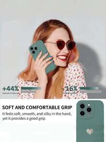 Funda de teléfono minimalista de alta calidad, unicolor con decoración de corazón de papel de estaño, diseño suave tipo líquido, adecuada para el uso diario. Anti-caída, antideslizante, anti-arañazos, compatible con iPhone 17/17Pro/17 Pro Max/17 Air, 16/15/14/13/12/11/Pro/Pro Max/Plus, S20-S25/FE/Ultra, A56 5G, teléfonos - Verde + Corazón - Ver 8