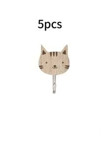 5pcs Wooden Animal Shaped Cute Wall Hooks, Children's Room Decor Self Adhesive Clothing Hanger Storage Hooks