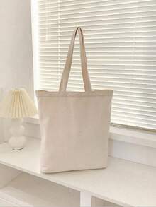 Großer Einkaufstasche mit Buchstabenmuster für den Sommer, bedruckter lässiger Shopper, wiederverwendbarer modischer Rucksack, multifunktionale Handtasche, Segeltuch-Einkaufstasche, Damen Shopper mit Buchstabendruck, Segeltuch-Schultertasche, Einkaufstasche mit großem Fassungsvermögen, Segeltuch-Tasche mit einfachem Muster, tragbare Einkaufstasche, leichte multifunktionale Schultertasche - Beige - Übersicht 3