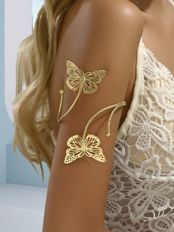 1pc Women Metal Butterfly Arm Cuff, Unique Accessory For Everyday Wear