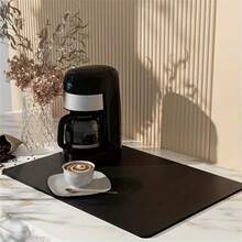 1pc Super Absorbent Diatomaceous Earth Coffee Mat - Large 59.99cm X 40.01cm Kitchen Counter Dish Drying Pad With Non-Slip Rubber Backing, Heat Resistant, Grey, Ideal For Dishes And Cups, Coffee Bar Accessories - Multicolor - View 3