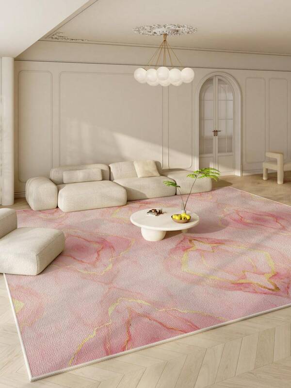 1Pc Pink Gold Foil Living Room Area Rug Silicone Anti Slip And Non Shifting 100% Polyester Printing And Dyeing Process On The Surface Yunjin Velvet Is Soft And Comfortable Waterproof And Stain Proof Suitable For Living Room Bedside Home Decoration Doorway And Outdoor Machine Washable Floor Protection Mat Pet Friendly Mat