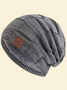JZML 1件字母裝飾軟款戶外滑雪針織毛帽，附內裡，秋季穿搭 - Fashion Beanie - 查看 24