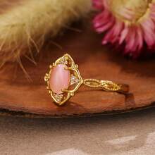 1 chiếc nhẫn hở đính đá mặt trăng lãng mạn mạ 18K sang trọng dành cho nữ, thích hợp cho các bữa tiệc, hẹn hò và nhân viên văn phòng đeo nhẫn Opal Úc tự nhiên - Vàng - Xem 16