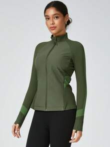 NcmRyu 1pc Women's Patchwork Sports Yoga Outdoor Jacket Winter - Army Green - View 8