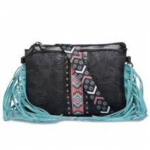 Stylowa torba typu crossbody z frędzlami z PU o dużej pojemności dla kobiet – wielokomorowy design z klasycznym, boho, zachodnim stylem, z frędzlami, nitami i kunsztem tkania. Uniwersalna torba na ramię/do noszenia na ramieniu z odpinanymi, regulowanymi paskami. Idealna na zakupy, zajęcia na świeżym powietrzu, podróże i wyjścia. Idealny prezent dla rodziny i przyjaciół.