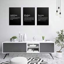 GUBIYU Black Hustle Grind Execution Wall Art Set Of 3 Framed Canvas Office Inspirational Motiviational Wall Decor Art Positive Quotes Posters Living Room Pictures Walls Decor Mens Guys 12x16 - A010 黑白 - 查看 1