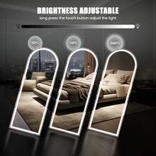 Sweetcrispy 2 Sizes Led Full Length Mirror With Lights Stand Or Wall Mount, Arched Long Body Mirror With 3 Color & Dimmable Lights Aluminum Alloy Frame Shatterproof Glass For Bedroom Bathroom - Xem 8