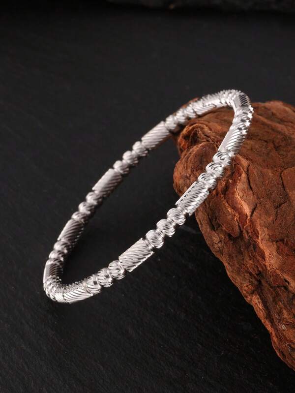1pc Men's Fashionable Stainless Steel Punk Style Threaded Bracelet, Suitable For Daily Wear, Waterproof Jewelry