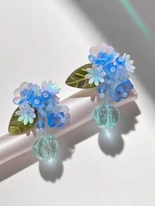 1 Pair 2 Pcs Handmade Gradient Color Flower Jewelry Earrings, One-Of-A-Kind Colorful Floral Dangle Earrings, Suitable For Spring/Summer, Delicate & Elegant, Feminine French Country Style, Thoughtful Gift For Girlfriend - Pink - View 13