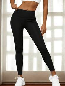 3 PACK Casual Versatile Simple Seamless Solid Color Leggings - Black - View 2