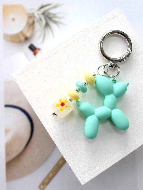 1pc Random Cute Casual Print Acrylic Keychain, Colorful Beaded Keyring, Bag Charm, Gift For Women & Girls, All Season Aesthetic
