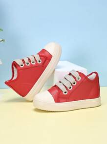 1 Pair Children Fashion PU Leather Sport Shoes, Anti-Slip Wear-Resistant Winter Thermal Lined Warm Comfortable Sport Shoes,Cute Little Girls Outdoor Casual Shoes - Red - View 3