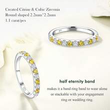 Anillos de piedra natal Banda de eternidad Plata de ley 925/Oro amarillo Gema creada Anillo de boda apilable Banda de media eternidad para mujeres Talla 6 a 102025 - 11 de noviembre / citrino creado - Ver 8