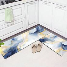 1 Stück goldene Samt Blau Abstrakte Kunst Flur Matte, Luxuriöser dekorativer Wohnzimmer Teppich, Weiche bequeme Lässig Laufmatte rutschfest waschbar Küchenboden Matten, Rutschfest Diatomit Küchenteppich, Küchenmatten - Verschiedenfarbig - Übersicht 8