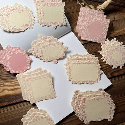 30 piezas de papelería de papel Kraft grueso con impresión en relieve vintage, bloc de notas con borde de flores y lazos, diseño minimalista decorativo para diarios