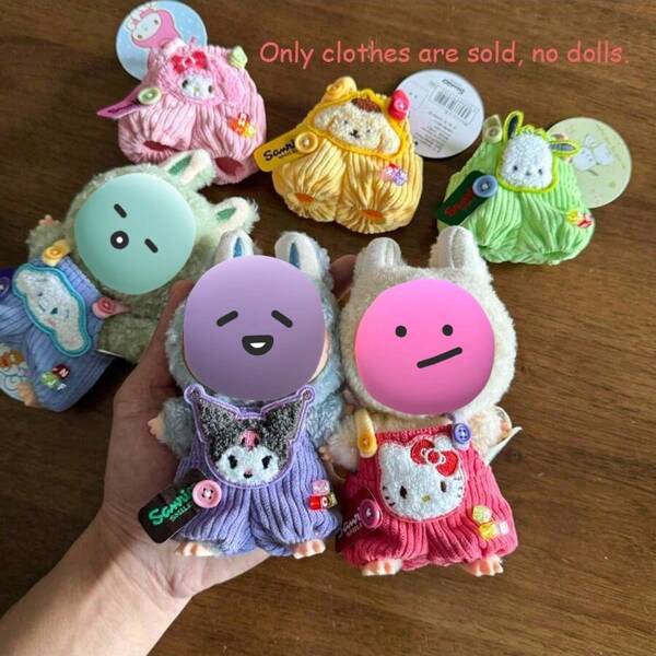 Sanrio Set de salopete Sanrio 1 buc pentru personaje de 15 cm - pelerină roșie în carouri înlocuibilă cu accesorii, costum KT drăguț pentru păpuși, costum de cosplay din desene animate, decor la modă de colecție, cadou de ziua de naștere pentru iubitorii de anime