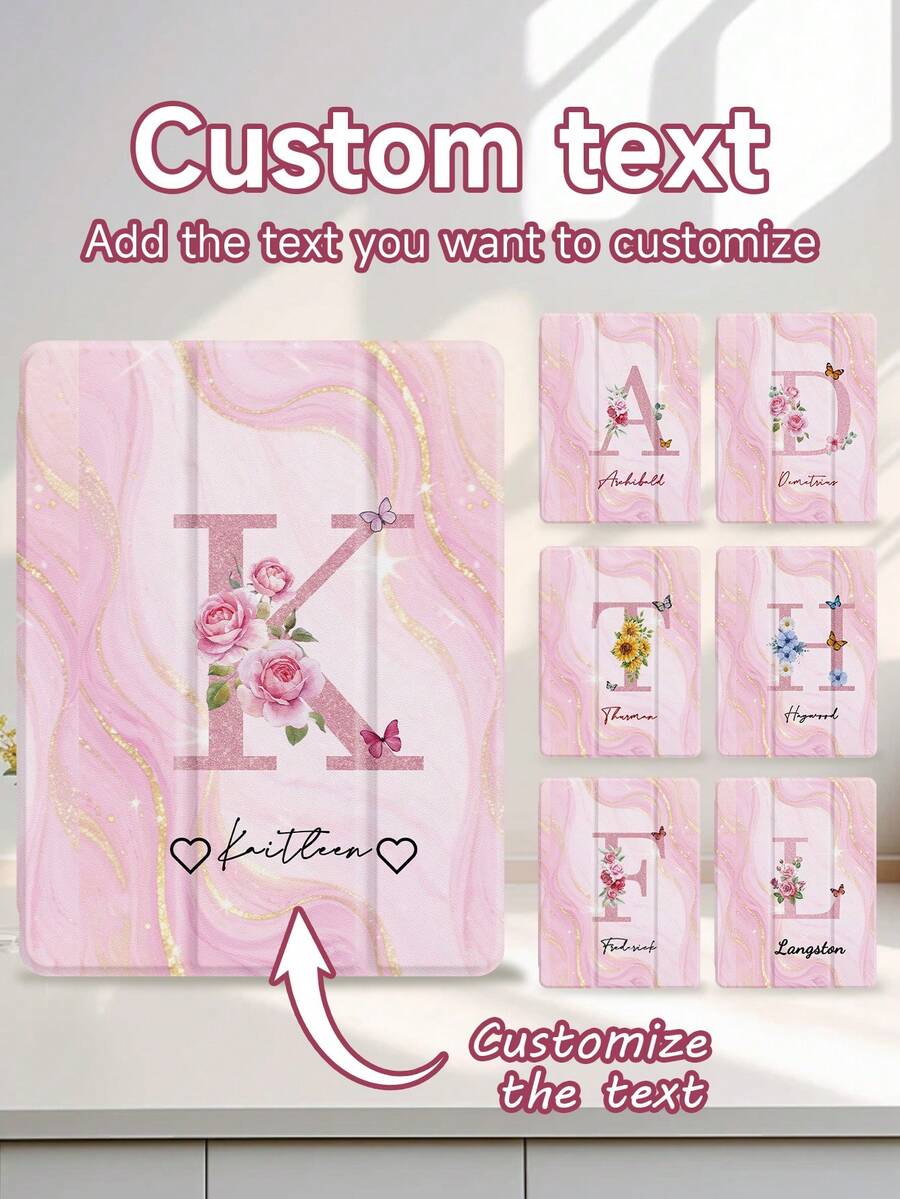 Ayotu Customized Name Text Tablet Case, 26 Alphabet Flower Patterns Available, Compatible With 10th Gen, Air 11" (M2), Tab A9 Plus 10.95", Tab A7 Lite 8.7", DIY Personalized Tablet Cover, Memorable Gift For Family And Friends, Protective Tablet Case, Gift For Birthday Valentine's Day Graduation Season