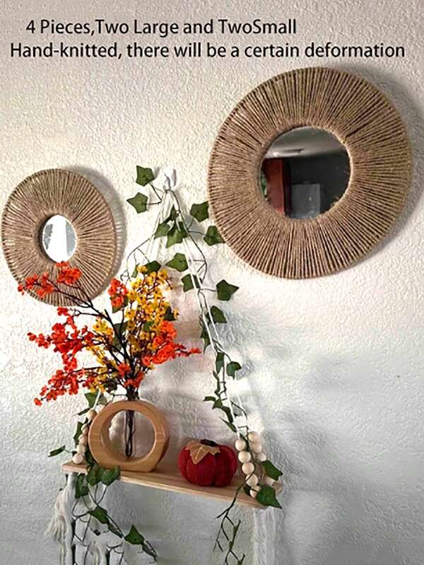 4 stuks Handgeweven Wandhangende Decoratieve Spiegel Boho Kamer Decors Esthetische Huisdecoratie Wandtapijt Slaapkamer Hangende Ornamenten Kinderkamer Hangende Spiegel, Badkamer Spiegels Ronde Spiegel Entree Spiegel Boho Spiegel Zonnestraal Spiegel Wandkunst Decoratie Spiegel Voor Slaapkamer Woonkamer Entree, Ronde Houten Boerderij Wandspiegel Ronde Rustieke Kustspiegel Voor Badkamer Huisdecoratie Kamerdecoratie Wanddecoratie Voor Slaapkamer Woonkamer Badkamer Wanddecoratie Cadeau