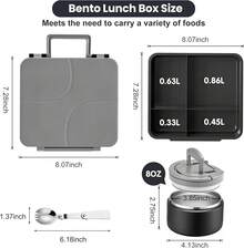 Lonchera Bento para Niños con Termo de Sopa de 8oz, Contenedores de Comida a Prueba de Fugas para Niños con 4 Compartimentos, Termo Aislado para Comida Caliente para la Escuela, Viaje-Púrpura - Negro - Ver 7