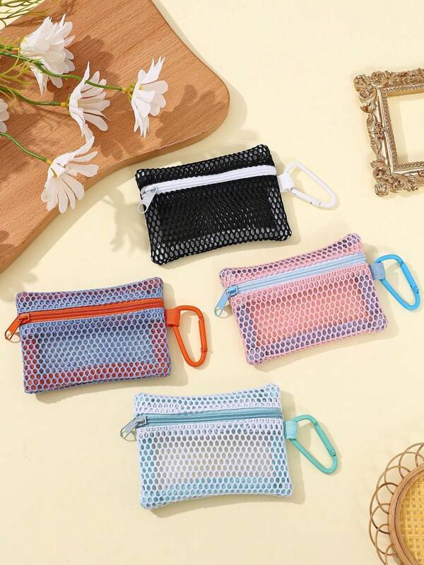 1 Piece (1pc) Transparent Mesh Bag: Mini Lipstick And Coin Storage Bag. It Is Stylish, Portable, Square-Shaped, And Flat. Featuring A Simple, Fashionable, And Solid-Color Style, It Is A Must-Have For Students And An Excellent Choice For Holiday Gifts.,For School Supplies,Back To School