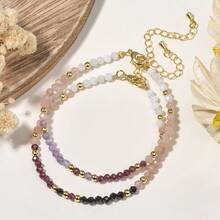 1 pieza Brazalete elegante estilo bohemio con turmalina negra natural, amatista, cuarzo rosa y piedras brillantes, adecuado como regalo para niñas, esposas, novias y abuelas, para uso diario - 17 cm, 3 mm - Ver 5