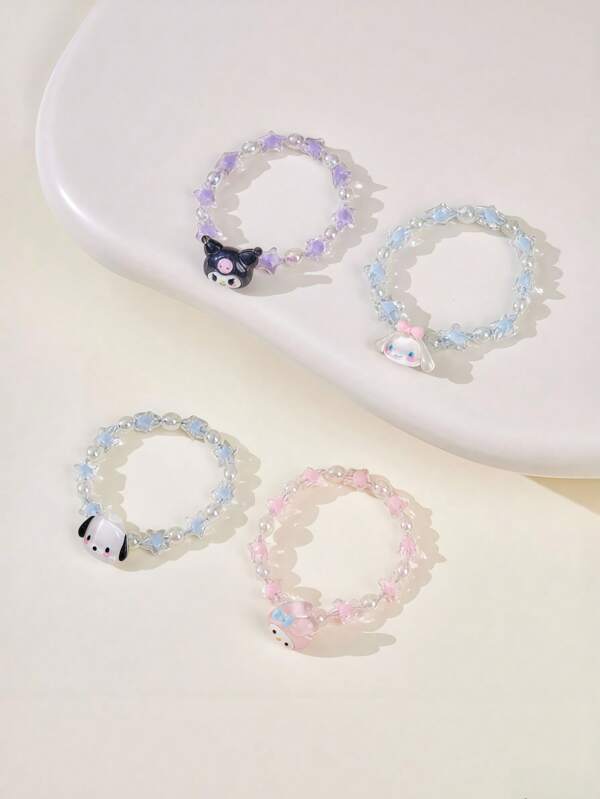 Sanrio 4pcs Sanrio Hello Kitty Kuromi Jewelry, Suitable For Teen Girls, Adjustable Cartoon Gift With Shiny Beads, Cute Anime Accessories, Durable Metal Alloy, Children Party Bag Filler, Summer Bracelets, Graduation Gifts, Beaded Bracelets, Friendship Bracelets.