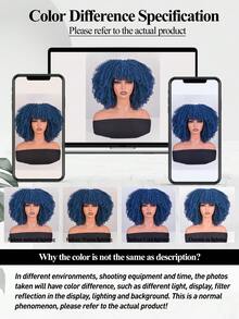 Short Afro Kinky Curly Wig With Bangs For Women High Temperature Synthetic Hair Wig Curly Afro Wigs For Women - Curly Afro Wigs Black Wig For Women Brown Gold Gradient 12 Inch Replacement Wigs Party Use Natural Black Hair Carnival Cosplay Wigs - 深藍色 - 查看 6