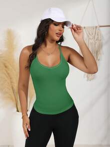 Women's Scoop Neck Racerback Tank Top With Spaghetti Straps Summer Basic Tank - 綠色 - 查看 1