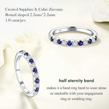 Anillos de piedra natal Banda de eternidad Plata de ley 925/Oro amarillo Gema creada Anillo de boda apilable Banda de media eternidad para mujeres Talla 6 a 10 2025 - 09 de septiembre / zafiro creado - Ver 9