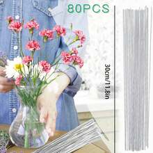 40/80/190pcs 30cm/40cm Floral Wire Flower Stems ,Dark Green And White Floral Wire Stems,DIY Pipe Cleaner Projects Crafting Floral Stem For Artificial Flower Stems Arrangements Diy, Floral Sticks Bouquet Stem Wrapping And Crafts Durability