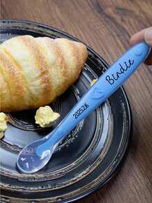 Personalized Silicone Baby Spoons With Name And Date, Baby Led Weaning Spoon Set, Soft Gum Care Feeding Cutlery, Gift For Boys And Girls - Style a - View 8