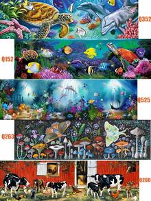 5D DIY 全钻钻石画套装，适合成人，超大尺寸（35.4x11.8 英寸/90x30 厘米）全钻钻石工艺艺术套装，最佳墙面装饰艺术，节日、圣诞节、万圣节、生日缓解压力的理想礼物 - 軍綠色 - 查看 3