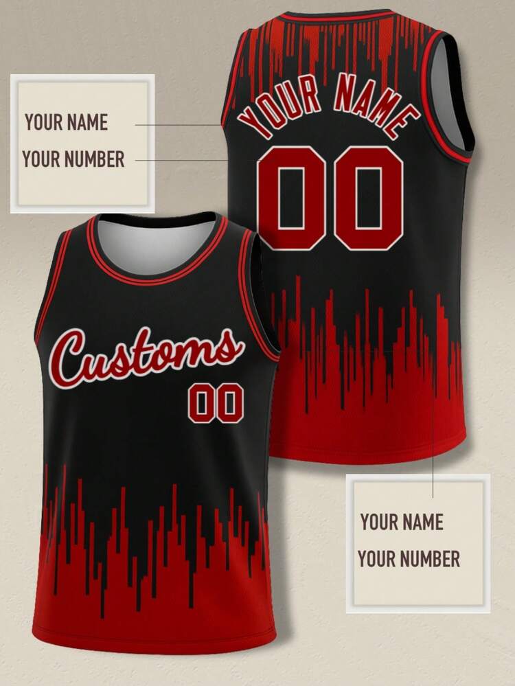 Camiseta de baloncesto personalizada para hombres y jóvenes, de doble cara, con nombre de equipo y número personalizados, chaleco deportivo de verano - Rojo - Añade 1