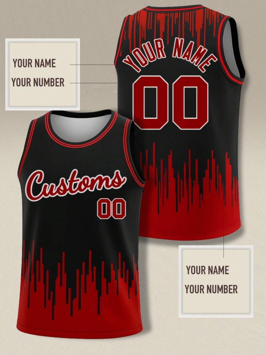 Customized Men & Youth Double-Sided Basketball Jersey, Personalized Team Name & Number Performance Vest Summer Sports - Red - View 1