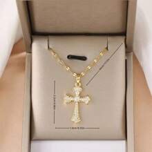 1 pièce Collier du Sacré-Cœur de Jésus pour femmes, pendentif croix en zircone cubique rouge sur chaîne en acier inoxydable. Accessoires de bijouterie, cadeau pour elle, Saint-Valentin