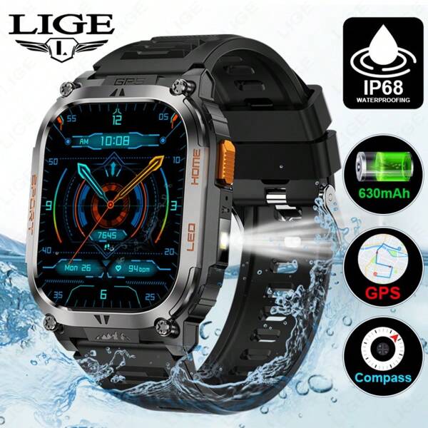 LIGE LIGE New Fashionable Smart Watch, 2.01" Large Display, 630mAh Battery, IP68, Supports AI Voice Commands, Wireless Calls & Text Reminders, 100+ Sports Modes, Ideal For Fitness & Health Monitoring, Sports Tracker|Fashionable Smartwatch|IP68, Smart Watch