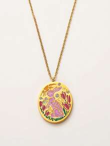 1pc Stainless Steel Handmade Rabbit Oil Drop Necklace, Suitable For Daily Wear ﻿ - Gold - View 13